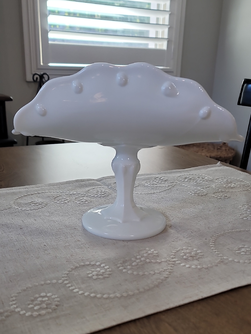 Vintage Indiana Glass Teardrop Fruit Cradle/Banana Stand Pedestal Milk Glass